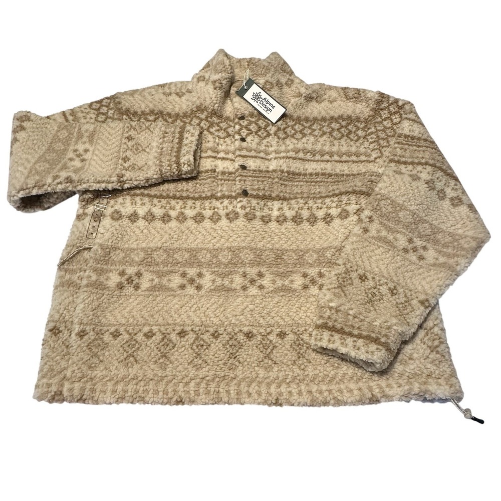 NWT Alpine Design Women 1/4  Snap Sherpa Jacket Medium Natural Khaki Fair Isle